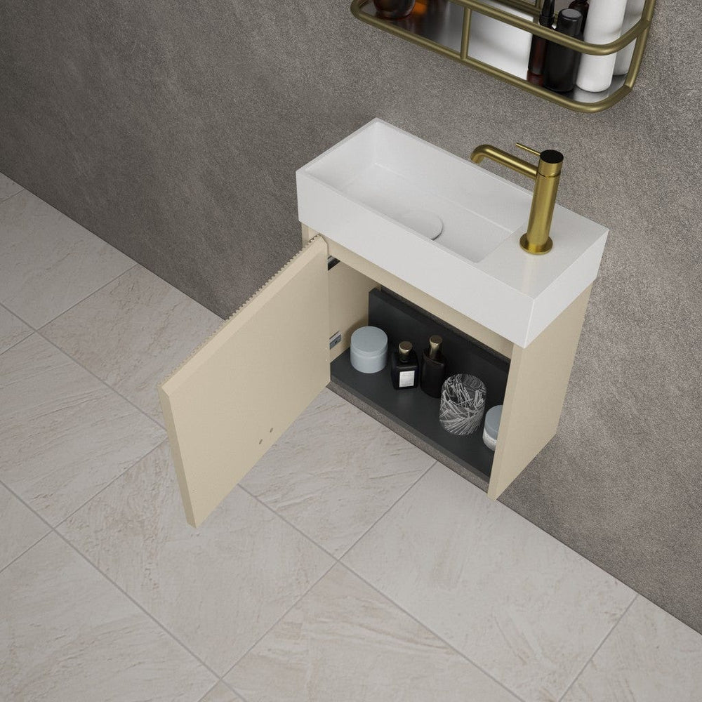 Scanalato Single Door Vanity Unit With Beyondstone Basin - Cashmere 450mm