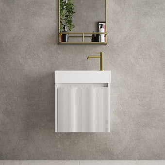 Scanalato Single Door Vanity Unit With Beyondstone Basin - Soft Grey 450mm