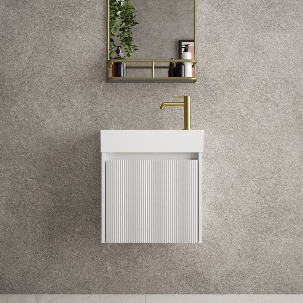 Scanalato Single Door Vanity Unit With Beyondstone Basin - Soft Grey 450mm