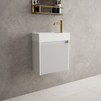 Scanalato Single Door Vanity Unit With Beyondstone Basin - Soft Grey 450mm