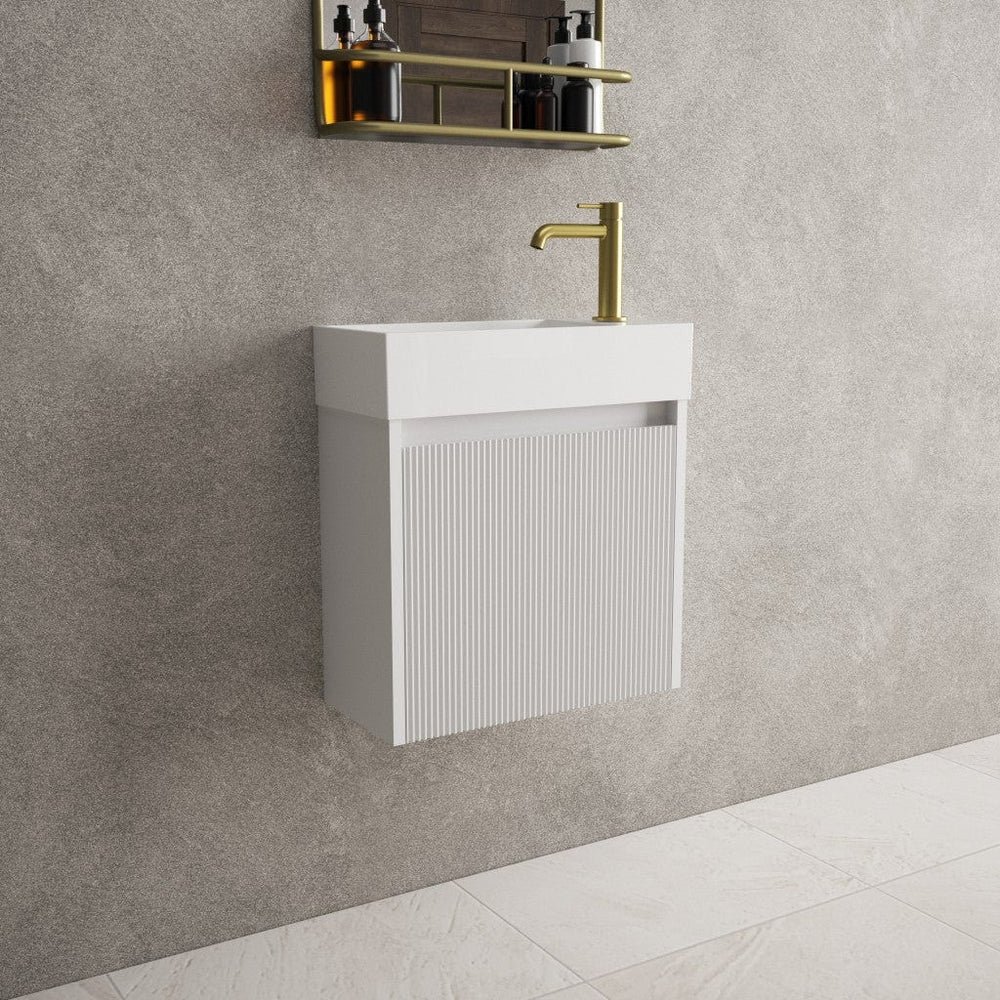 Scanalato Single Door Vanity Unit With Beyondstone Basin - Soft Grey 450mm