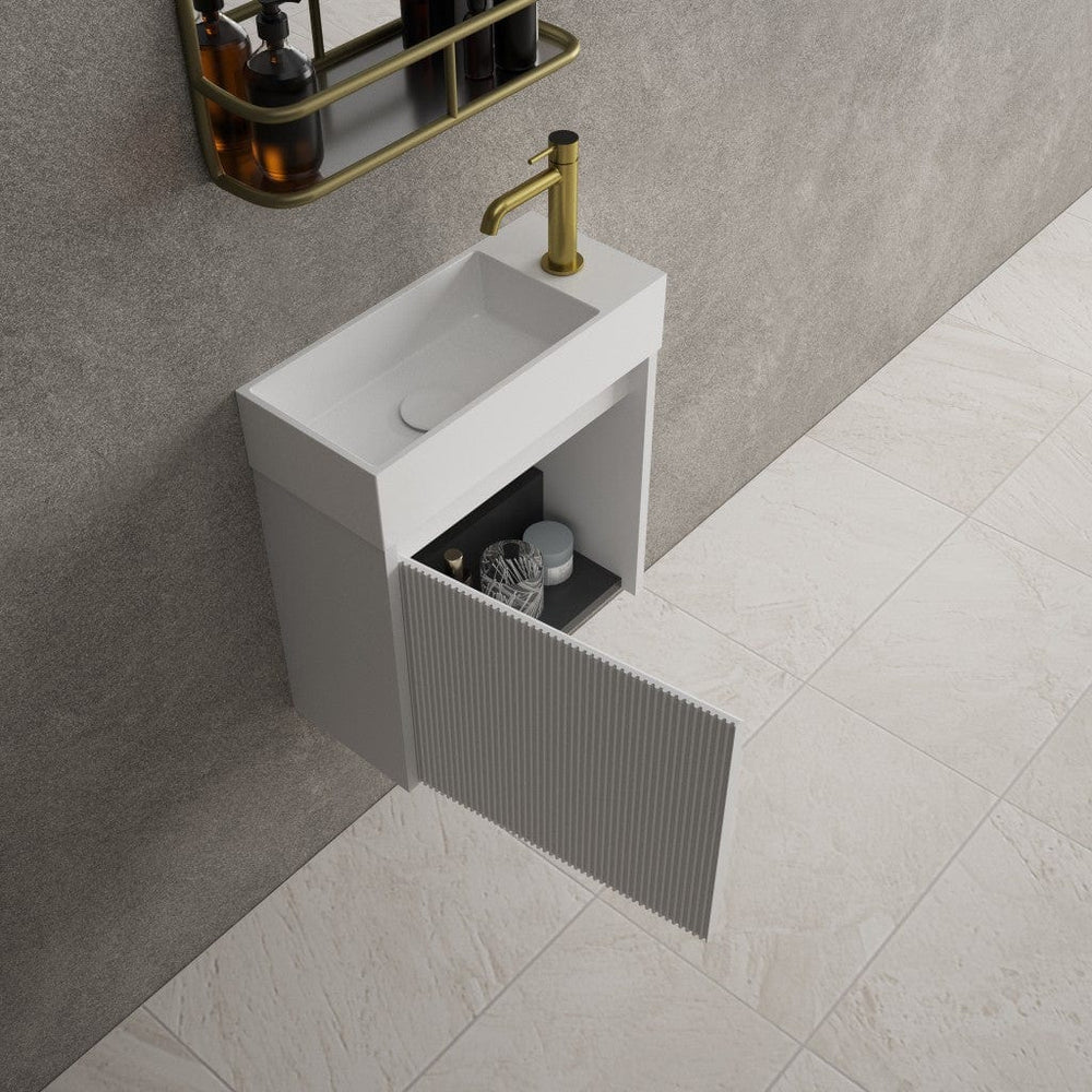 Scanalato Single Door Vanity Unit With Beyondstone Basin - Soft Grey 450mm