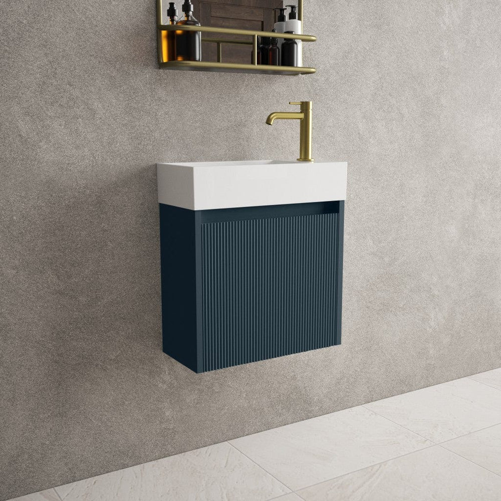 Scanalato Single Door Vanity Unit With Beyondstone Basin - Midnight Blue 450mm