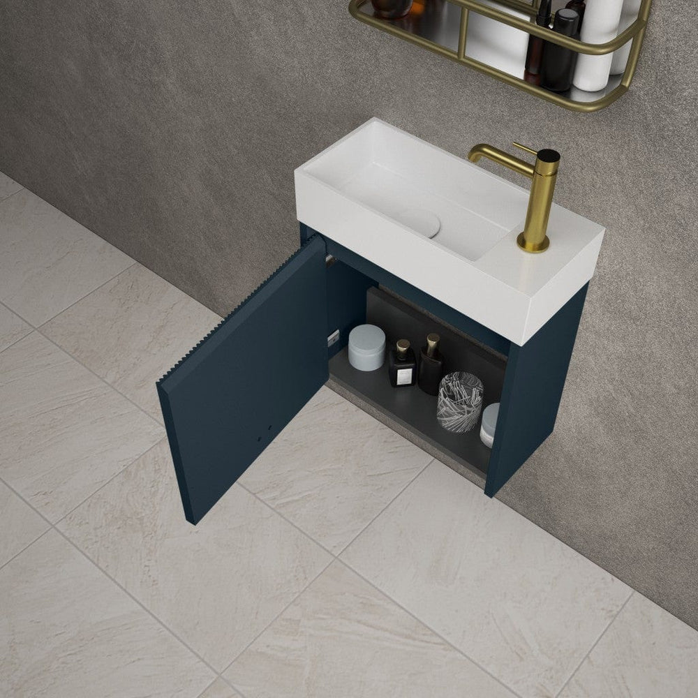 Scanalato Single Door Vanity Unit With Beyondstone Basin - Midnight Blue 450mm