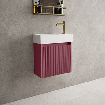 Scanalato Single Door Vanity Unit With Beyondstone Basin - Mineral Red 450mm