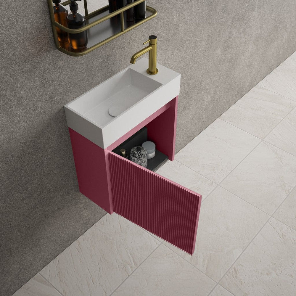 Scanalato Single Door Vanity Unit With Beyondstone Basin - Mineral Red 450mm