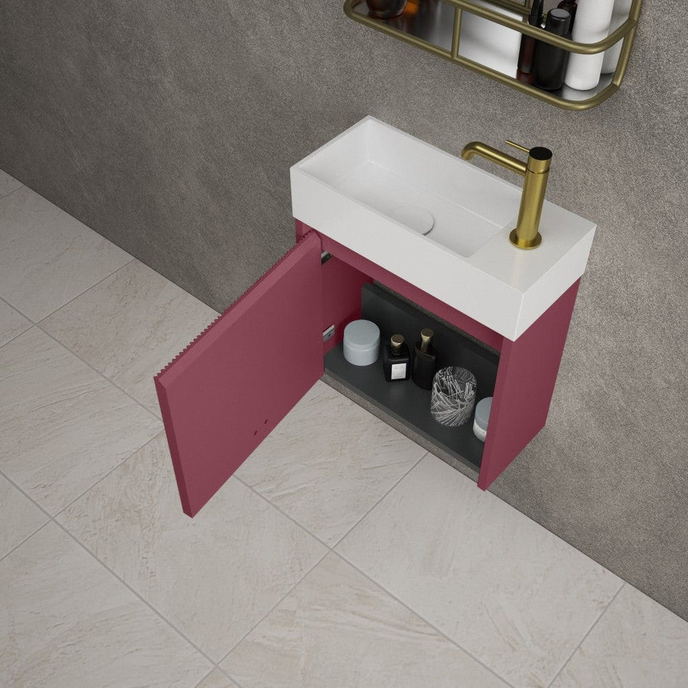 Scanalato Single Door Vanity Unit With Beyondstone Basin - Mineral Red 450mm