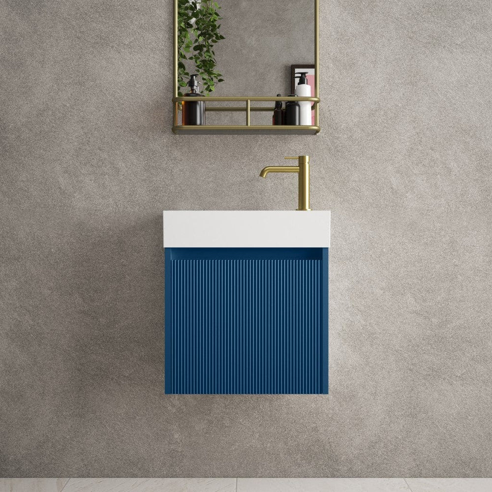 Scanalato Single Door Vanity Unit With Beyondstone Basin - Ocean Blue 450mm