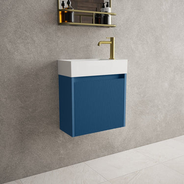 Scanalato Single Door Vanity Unit With Beyondstone Basin - Ocean Blue 450mm