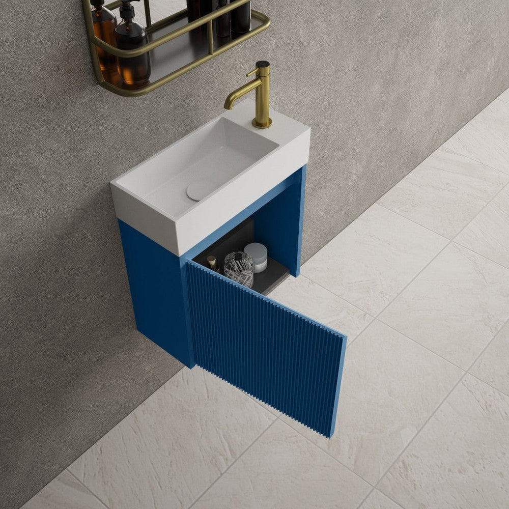 Scanalato Single Door Vanity Unit With Beyondstone Basin - Ocean Blue 450mm