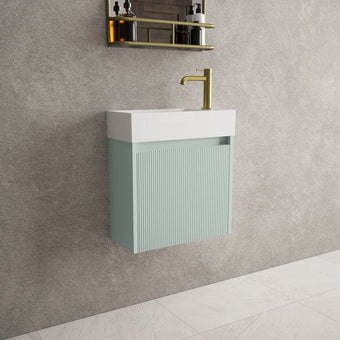 Scanalato Single Door Vanity Unit With Beyondstone Basin - Peppermint 450mm