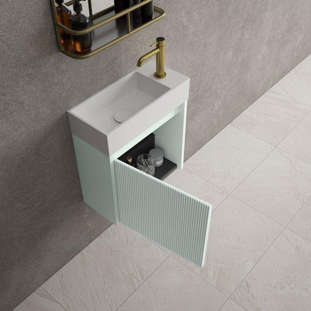 Scanalato Single Door Vanity Unit With Beyondstone Basin - Peppermint 450mm