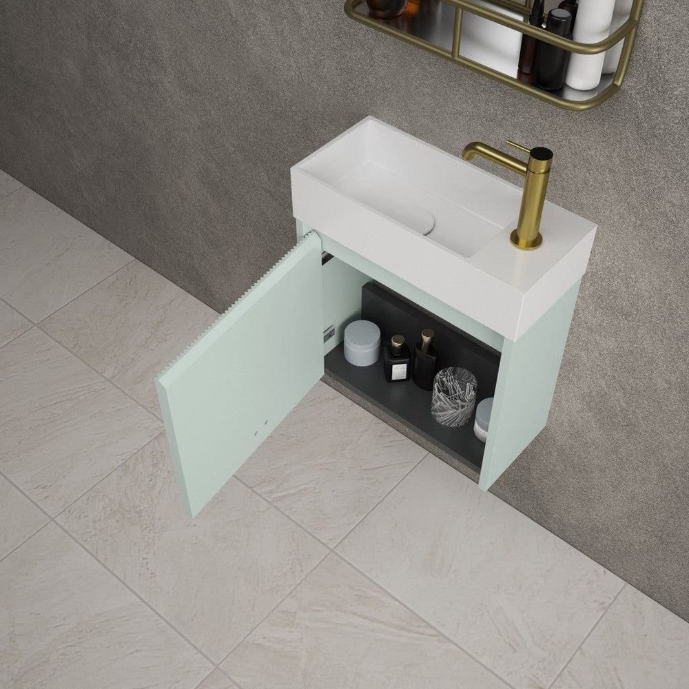 Scanalato Single Door Vanity Unit With Beyondstone Basin - Peppermint 450mm