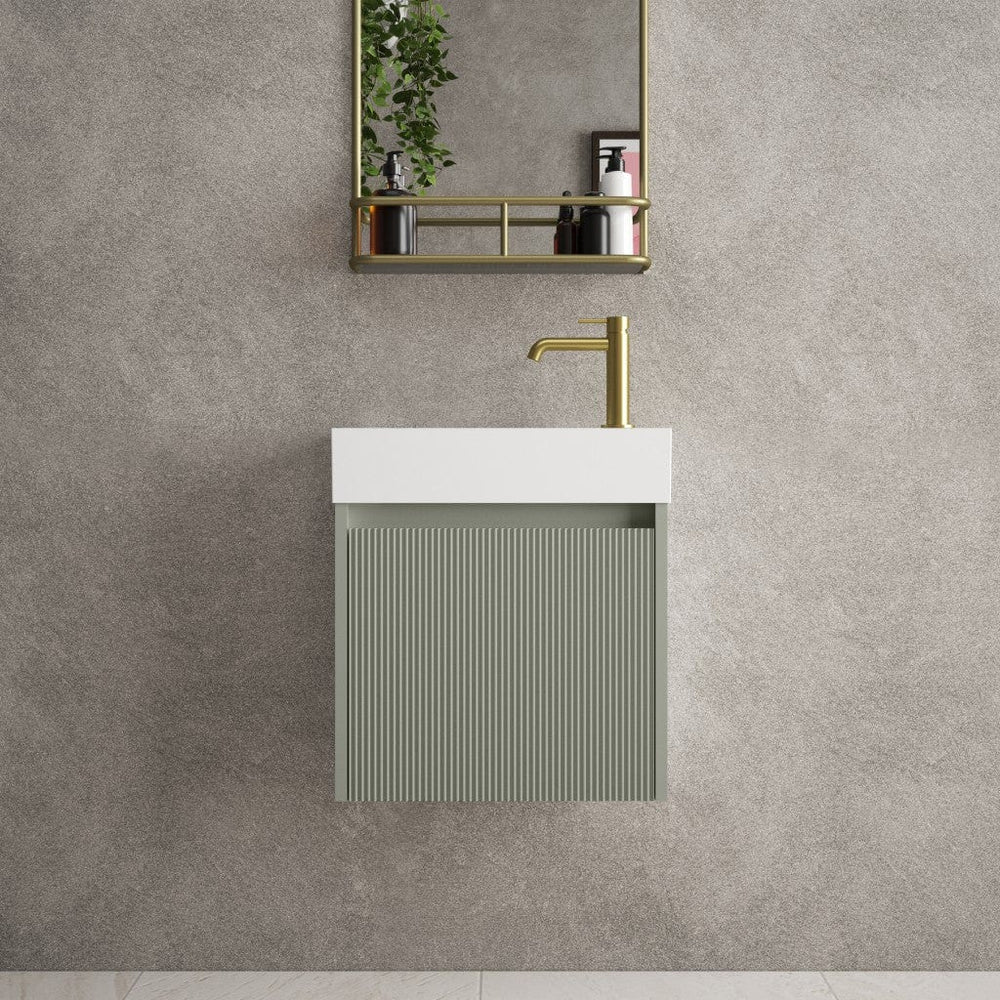 Scanalato Single Door Vanity Unit With Beyondstone Basin - Pistachio 450mm