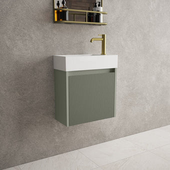 Scanalato Single Door Vanity Unit With Beyondstone Basin - Pistachio 450mm
