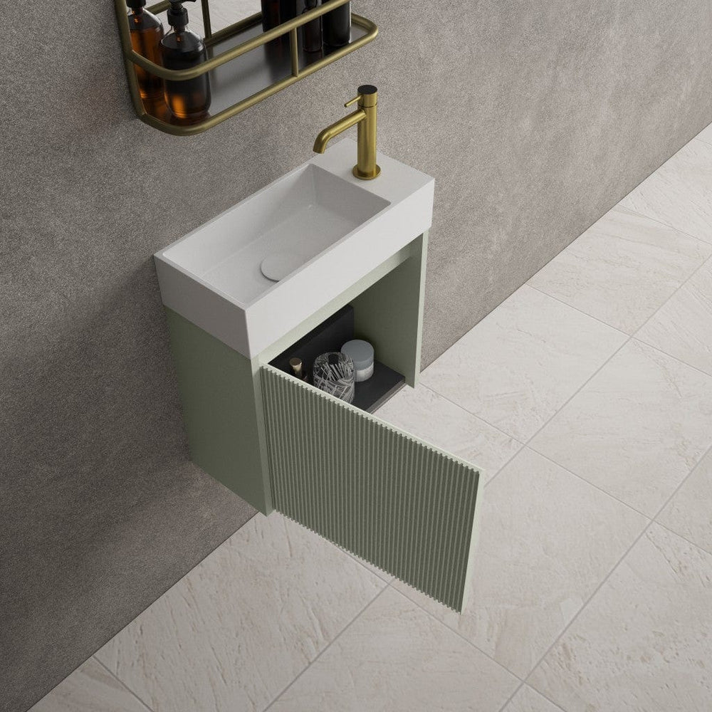 Scanalato Single Door Vanity Unit With Beyondstone Basin - Pistachio 450mm