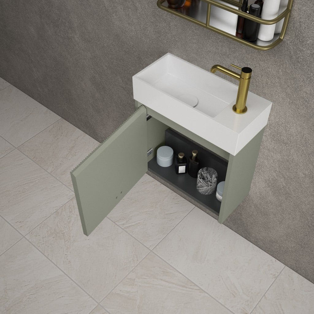 Scanalato Single Door Vanity Unit With Beyondstone Basin - Pistachio 450mm