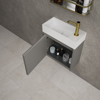 Scanalato Single Door Vanity Unit With Beyondstone Basin - Rich Taupe 450mm