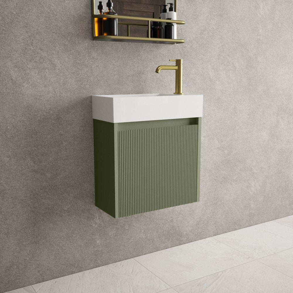 Scanalato Single Door Vanity Unit With Beyondstone Basin - Seaweed 450mm