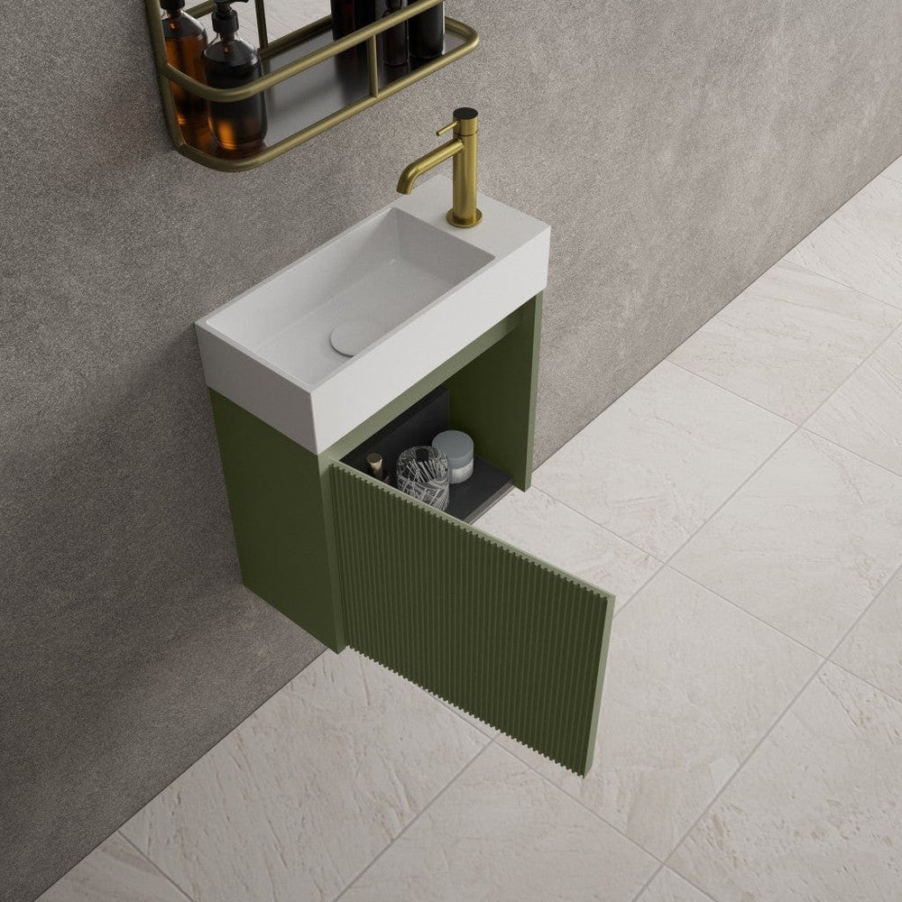 Scanalato Single Door Vanity Unit With Beyondstone Basin - Seaweed 450mm