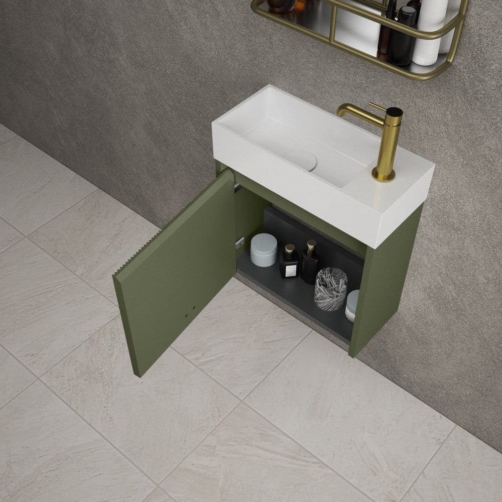Scanalato Single Door Vanity Unit With Beyondstone Basin - Seaweed 450mm