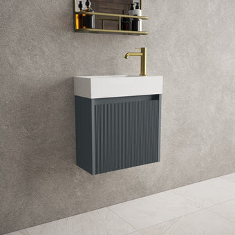 Scanalato Single Door Vanity Unit With Beyondstone Basin - Slate Grey 450mm