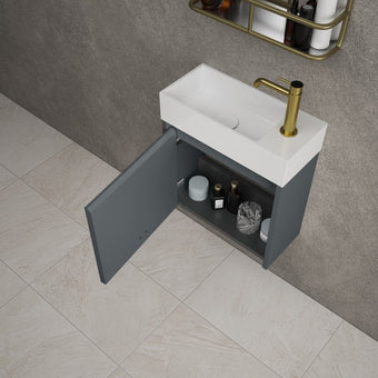 Scanalato Single Door Vanity Unit With Beyondstone Basin - Slate Grey 450mm