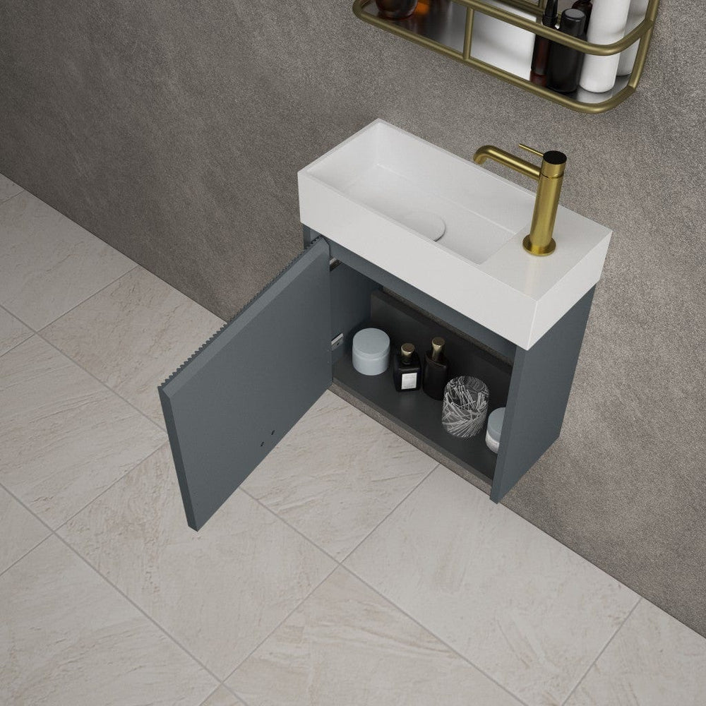Scanalato Single Door Vanity Unit With Beyondstone Basin - Slate Grey 450mm