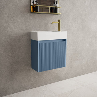 Scanalato Single Door Vanity Unit With Beyondstone Basin - Soft Blue 450mm