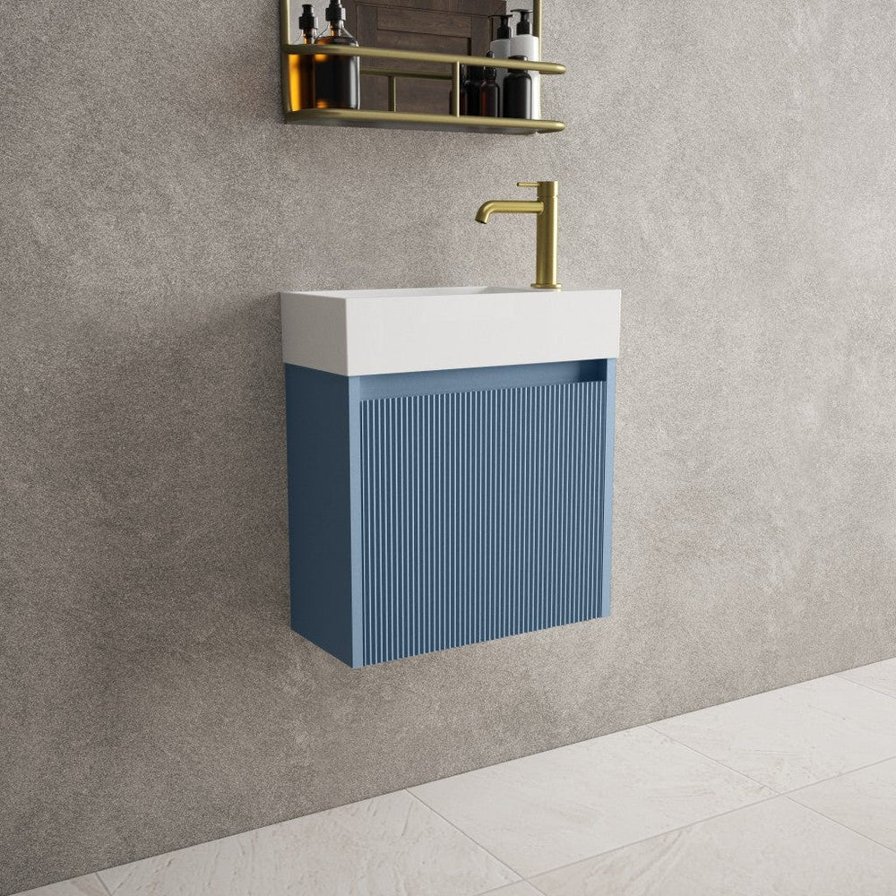 Scanalato Single Door Vanity Unit With Beyondstone Basin - Soft Blue 450mm