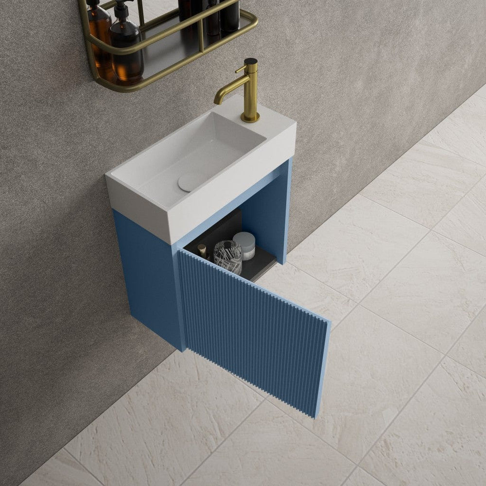 Scanalato Single Door Vanity Unit With Beyondstone Basin - Soft Blue 450mm