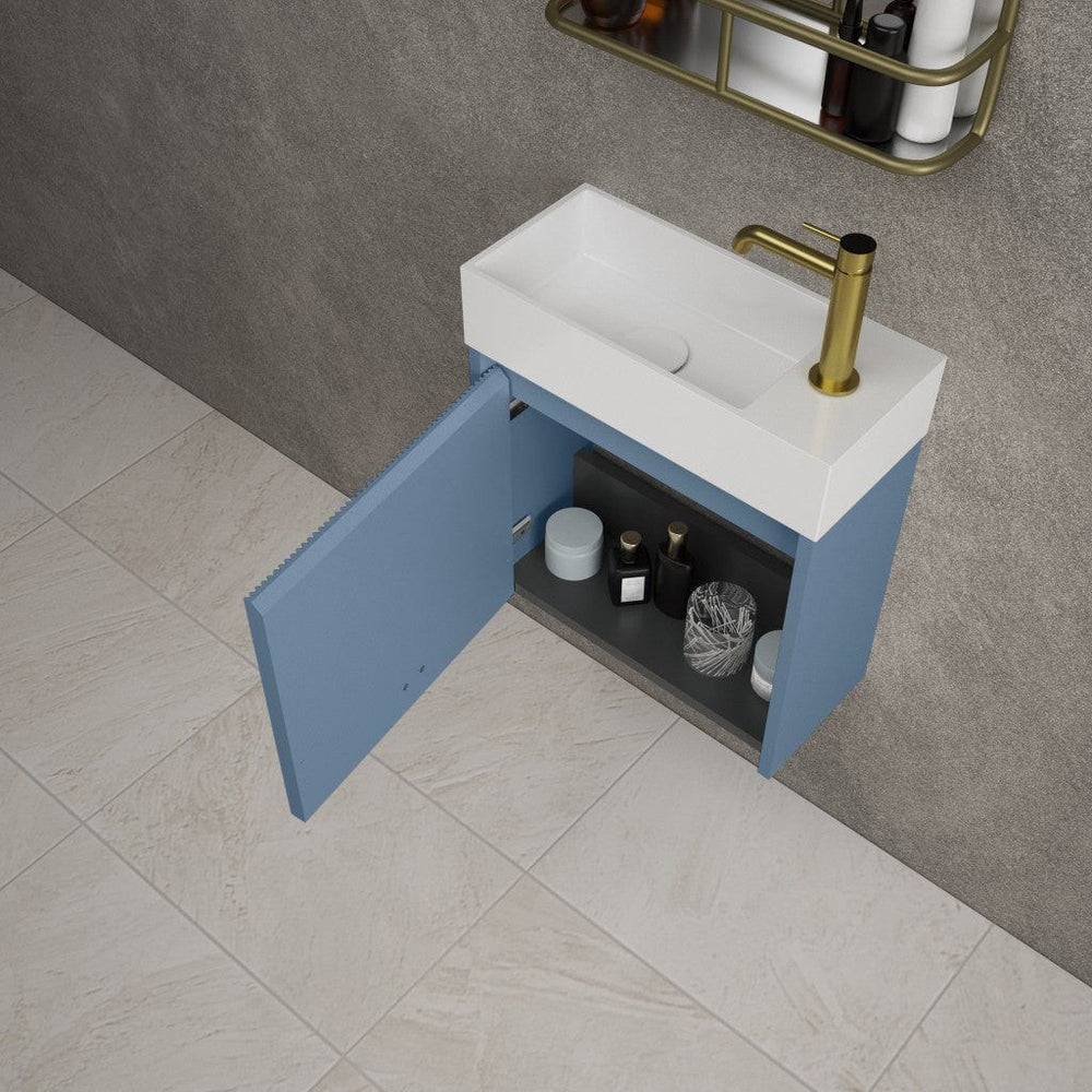Scanalato Single Door Vanity Unit With Beyondstone Basin - Soft Blue 450mm