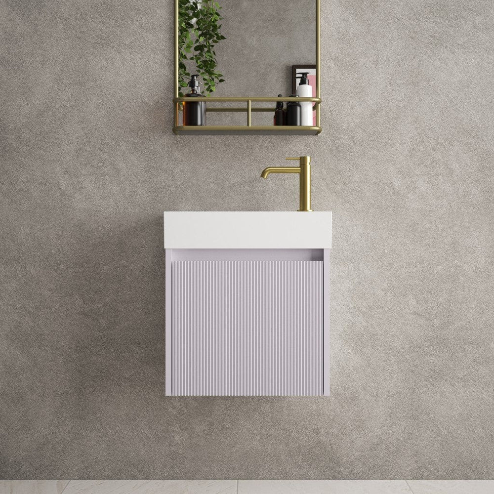 Scanalato Single Door Vanity Unit With Beyondstone Basin - Soft Violet 450mm