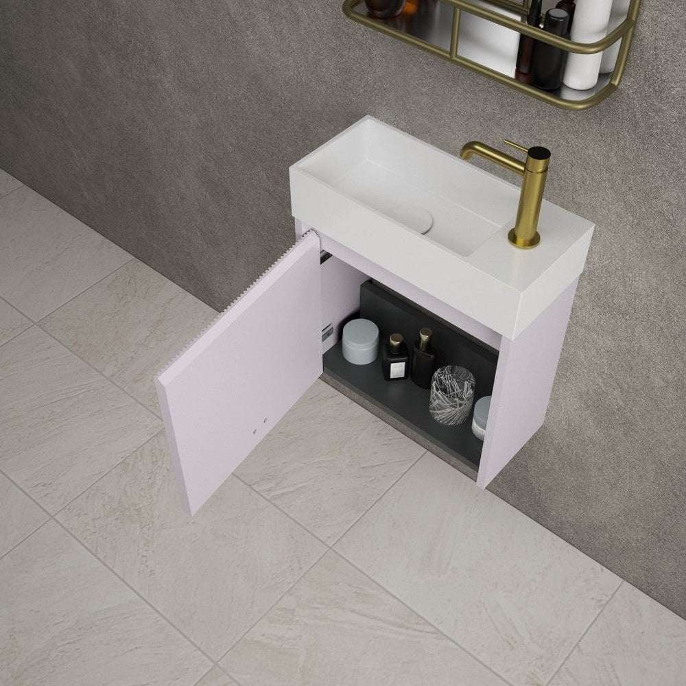 Scanalato Single Door Vanity Unit With Beyondstone Basin - Soft Violet 450mm