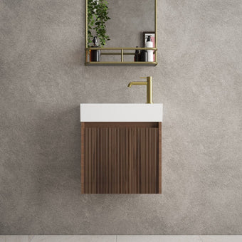 Scanalato Single Door Vanity Unit With Beyondstone Basin - Walnut 450mm