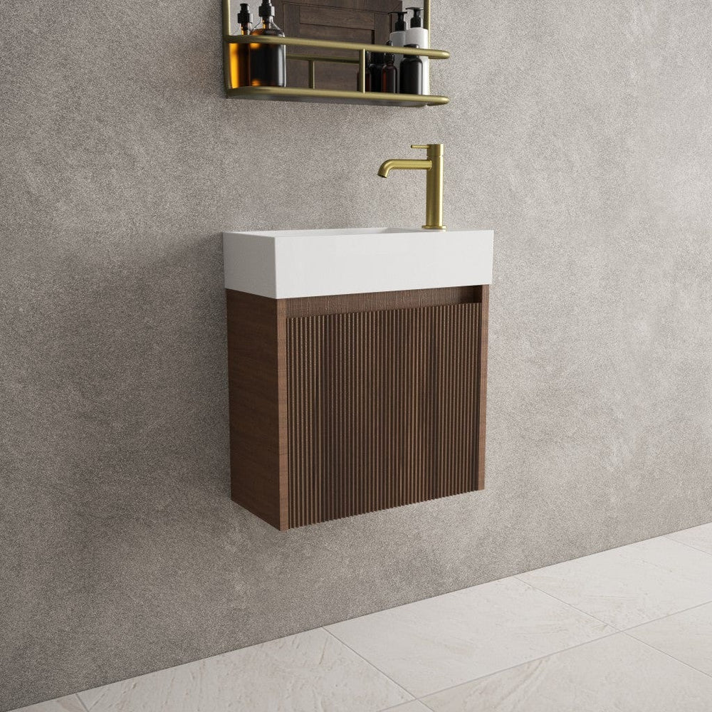 Scanalato Single Door Vanity Unit With Beyondstone Basin - Walnut 450mm