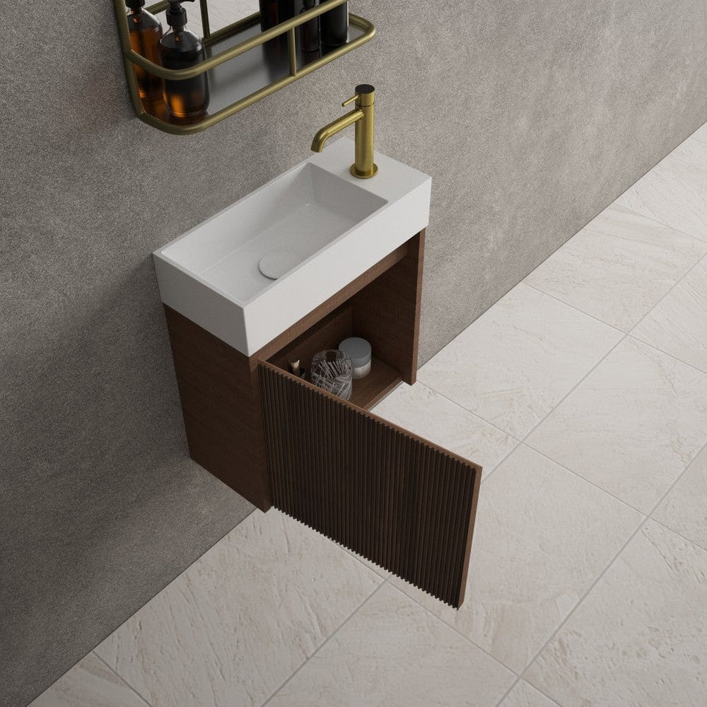 Scanalato Single Door Vanity Unit With Beyondstone Basin - Walnut 450mm