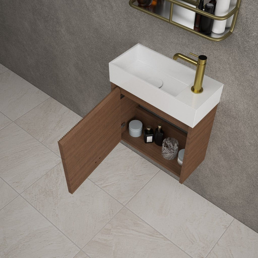 Scanalato Single Door Vanity Unit With Beyondstone Basin - Walnut 450mm