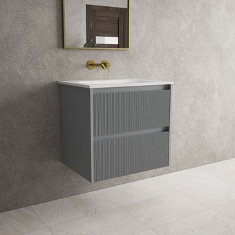 Scanalato Double Drawer Vanity Unit  With Beyondstone Basin - Dove Grey 600mm