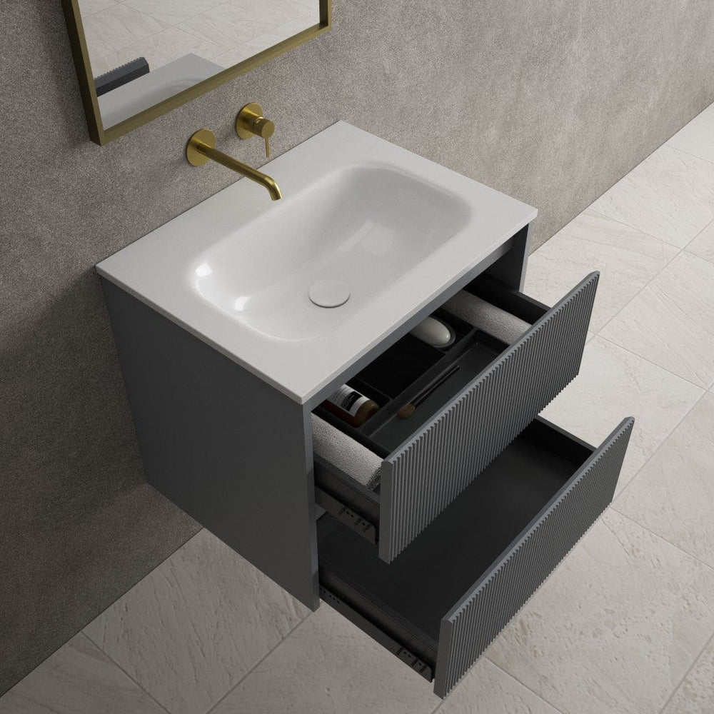 Scanalato Double Drawer Vanity Unit  With Beyondstone Basin - Dove Grey 600mm