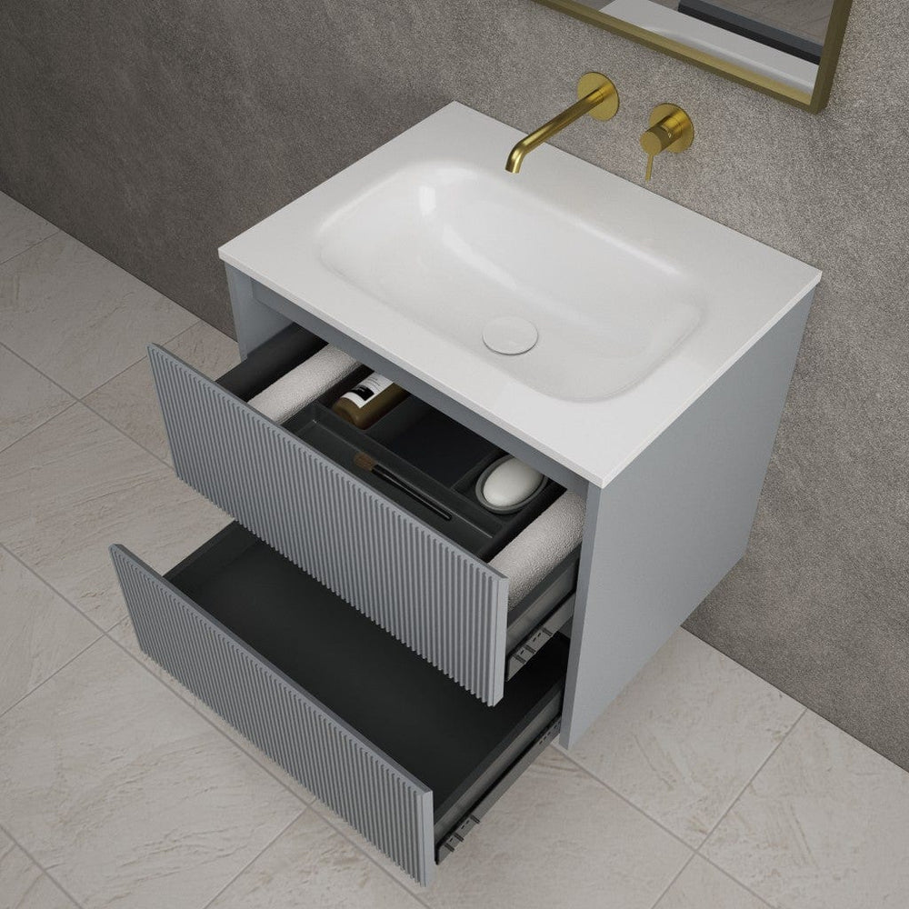 Scanalato Double Drawer Vanity Unit  With Beyondstone Basin - Dove Grey 600mm