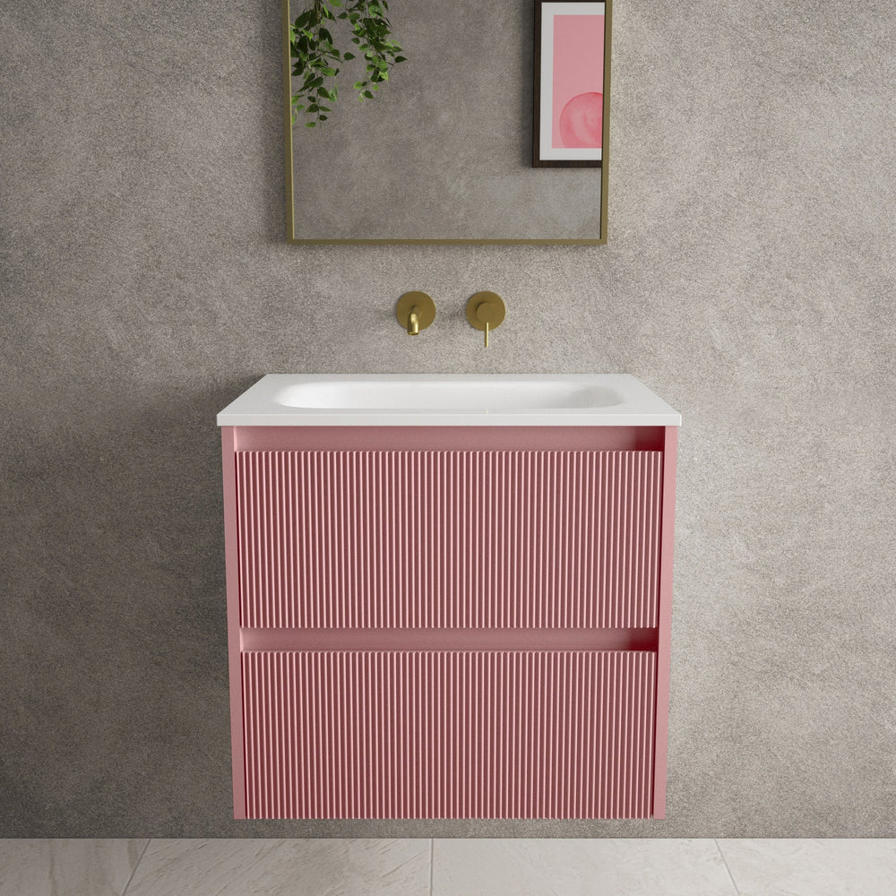 Scanalato Double Drawer Vanity Unit  With Beyondstone Basin - Dusky Pink 600mm