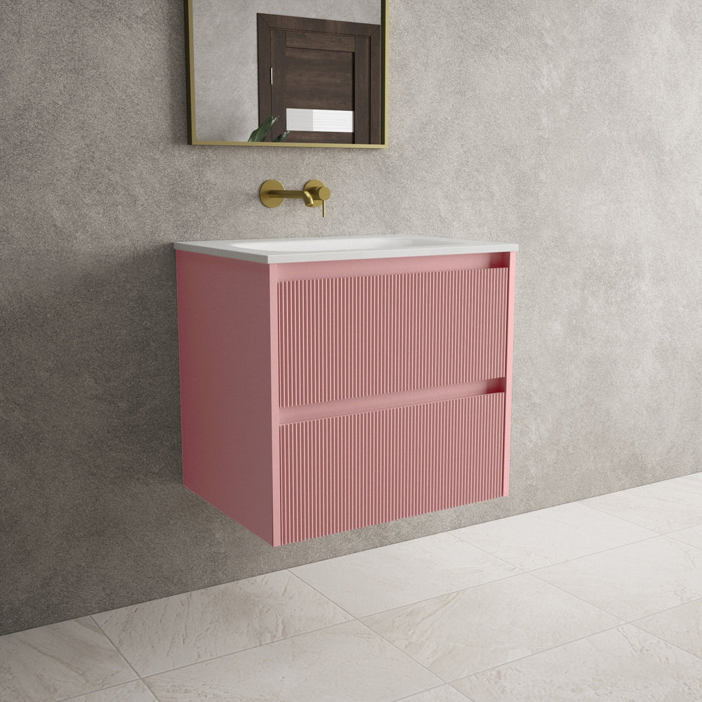 Scanalato Double Drawer Vanity Unit  With Beyondstone Basin - Dusky Pink 600mm