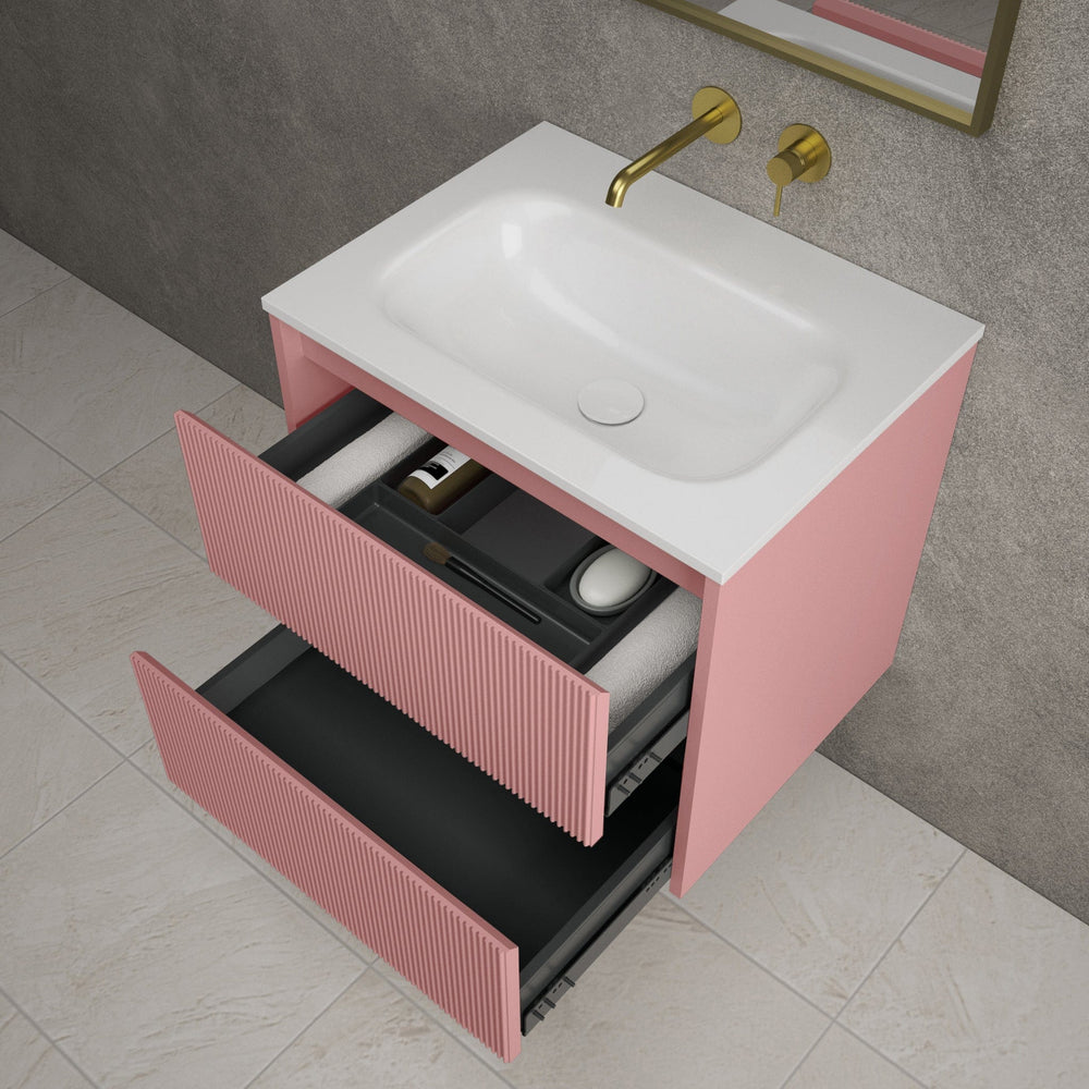 Scanalato Double Drawer Vanity Unit  With Beyondstone Basin - Dusky Pink 600mm