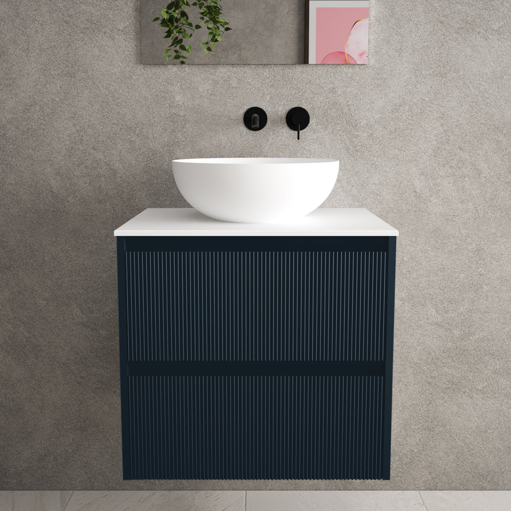 Scanalato Double Drawer Countertop Vanity Unit - Midnight Blue 600mm