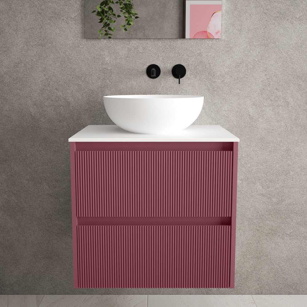 Scanalato Double Drawer Countertop Vanity Unit - Mineral Red 600mm