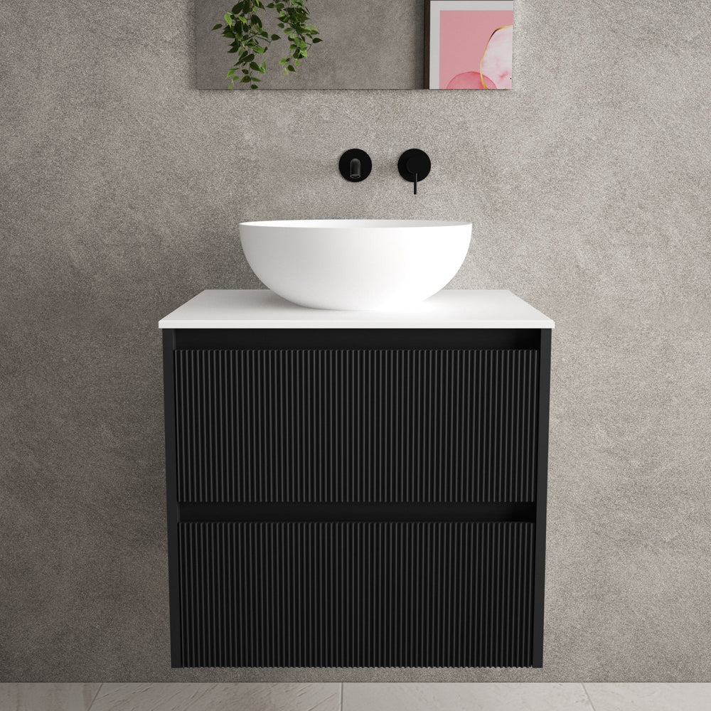 Scanalato Double Drawer Countertop Vanity Unit - Pure Black 600mm