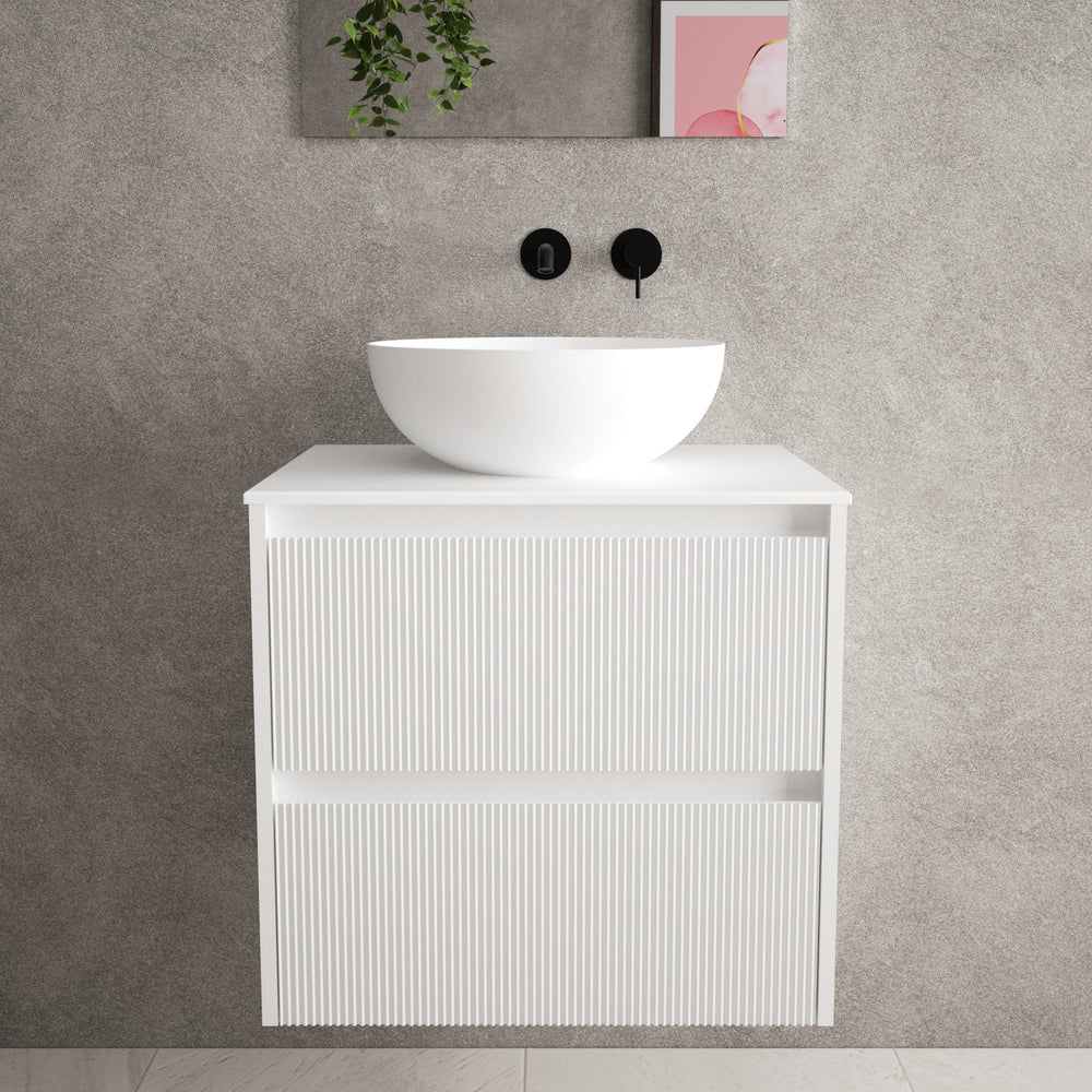 Scanalato Double Drawer Countertop Vanity Unit - Pure White 600mm