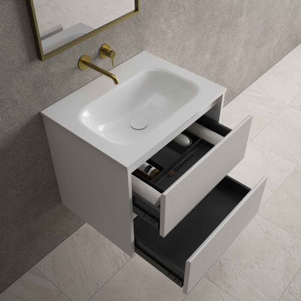 Scanalato Double Drawer Vanity Unit  With Beyondstone Basin - Pure White 600mm