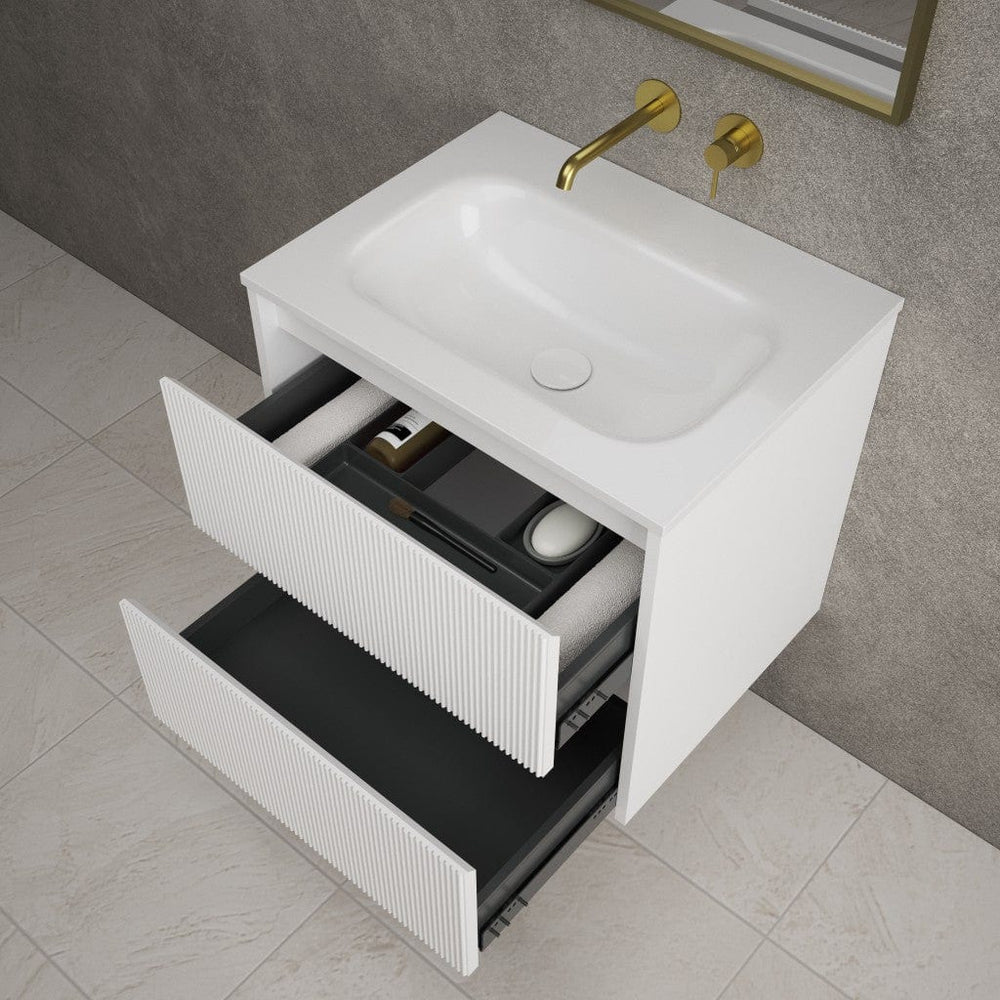 Scanalato Double Drawer Vanity Unit  With Beyondstone Basin - Pure White 600mm